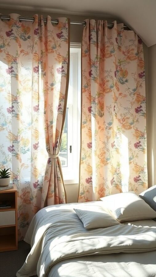31 Stunning Curtain Ideas to Transform Your Bedroom 29 Bright floral fabric curtains in a cozy bedroom setting