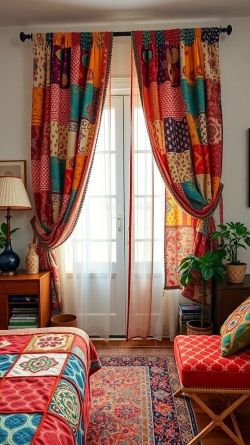 31 Stunning Curtain Ideas to Transform Your Bedroom 12 Colorful patchwork curtains in a bedroom with a cozy atmosphere