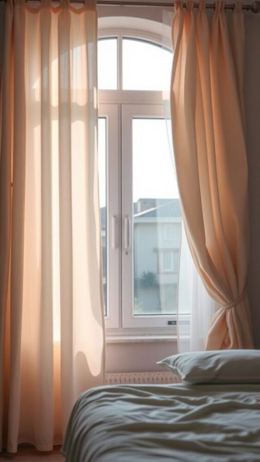 31 Stunning Curtain Ideas to Transform Your Bedroom 9 Soft pastel curtains draping a window, letting in natural light