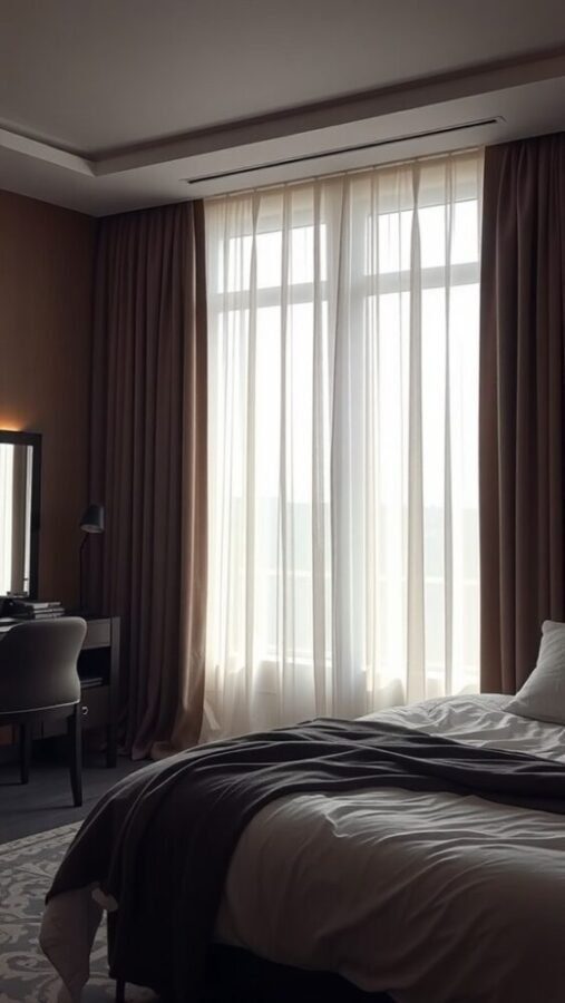 31 Stunning Curtain Ideas to Transform Your Bedroom 16 A cozy bedroom featuring translucent layered curtains that allow soft light to filter in