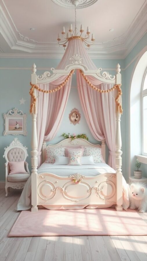 45 Inspiring Bedroom Ideas for Every Style 15 A whimsical fairy tale bedroom featuring a canopy bed, soft pastel colors, and cozy decor.