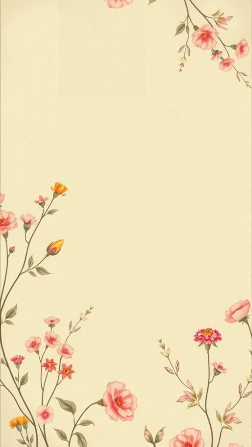 Vintage floral design featuring soft pink and orange flowers against a cream background