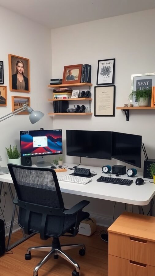 19 Inspiring Home Office Ideas You Need to Try 17 A modern home office setup with organized cables and a clean workspace.