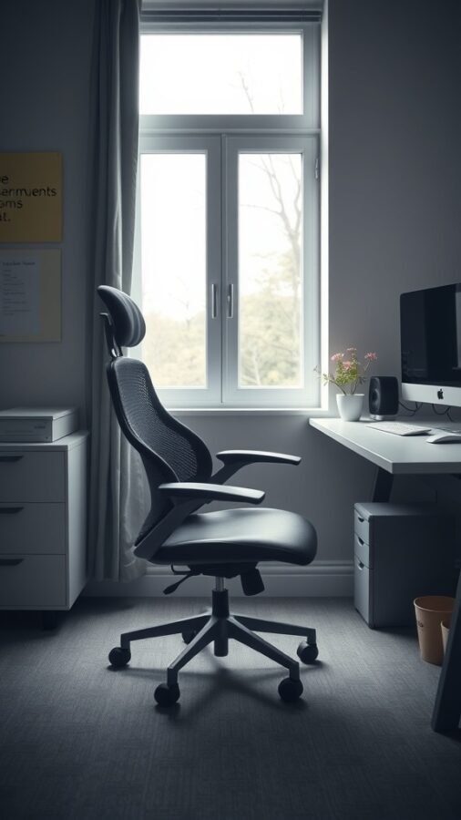 A modern ergonomic chair in a minimalist home office setting