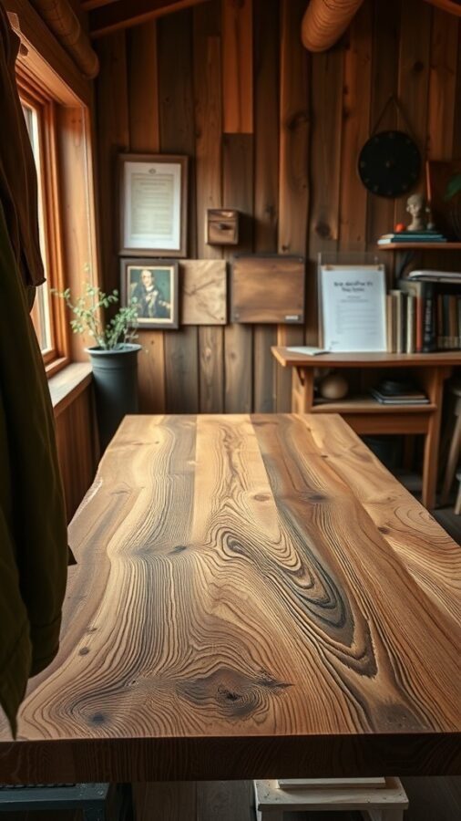 19 Inspiring Home Office Desk Ideas to Elevate Your Workspace 15 Artisan crafted wooden desk with natural grain and a cozy office setting