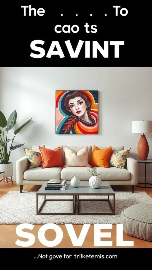 Cozy living room with a neutral palette and colorful accents