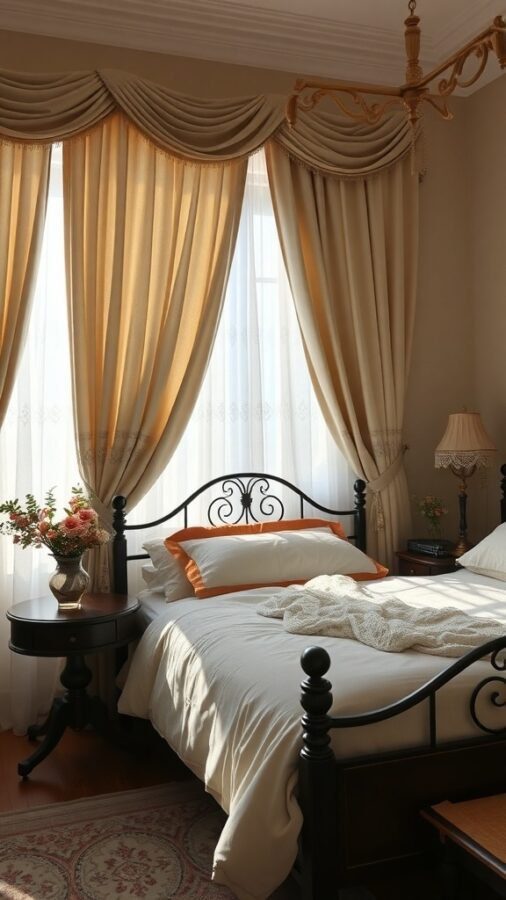 Cozy bedroom with elegant curtains and a warm atmosphere