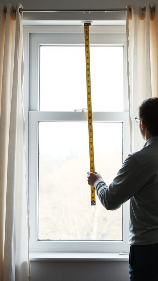 11 Stunning Curtain Ideas to Transform Your Bedroom 1 A person measuring a window with a tape measure for curtain fitting.