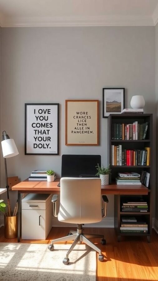 10 Inspiring Home Office Ideas for Maximum Productivity 5 A modern home office featuring inspiring wall art and a cozy workspace.