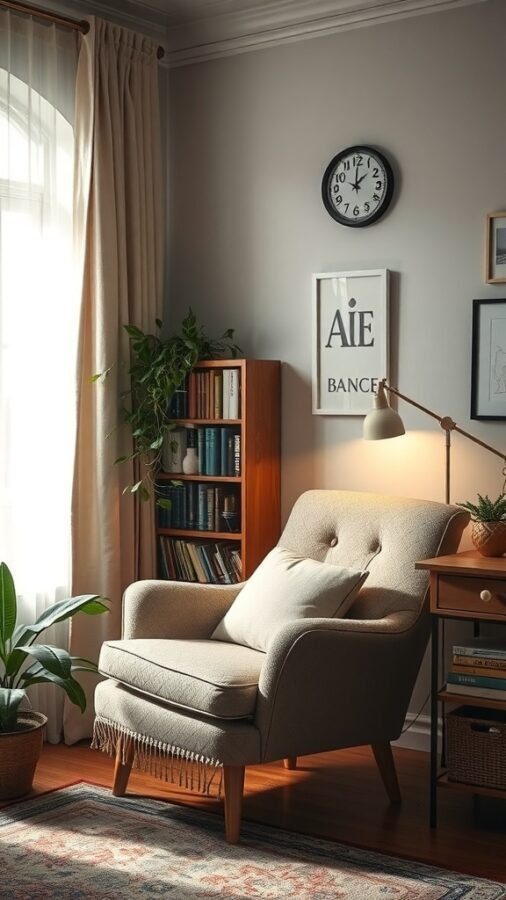 10 Inspiring Home Office Ideas for Maximum Productivity 6 Cozy reading nook with an armchair, bookshelf, and plants