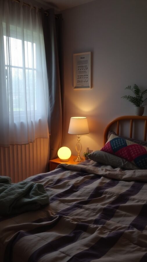 13 Essential Items for a Cozy Bedroom Retreat 11 A cozy bedroom with soft lighting, a neatly made bed, and curtains letting in natural light.