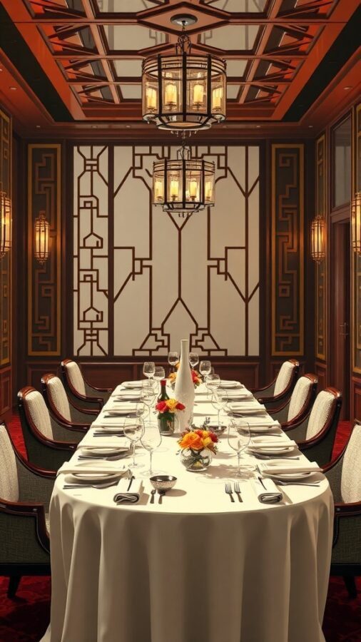 13 Awesome Home Decor Inspo to Transform Your Space 2 Art Deco style dining room with elegant table setting and warm lighting