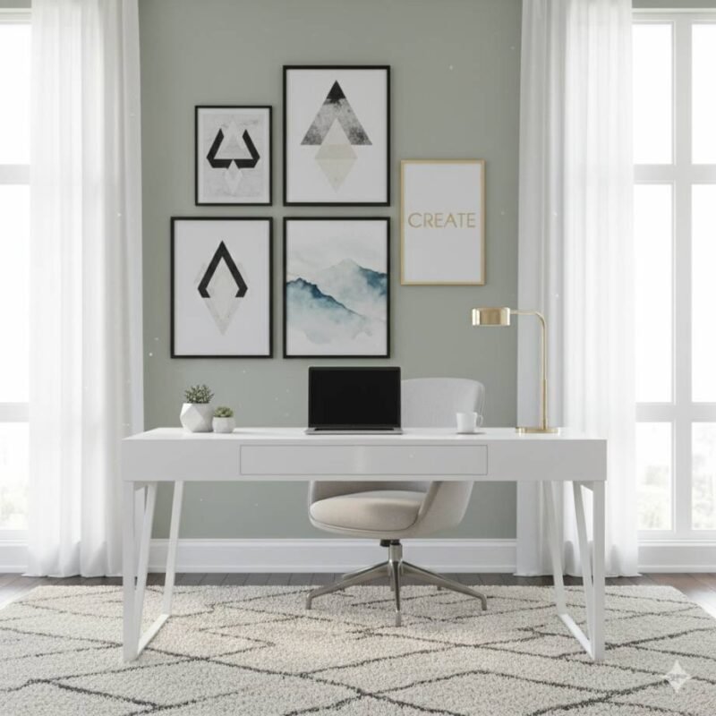 A chic home office with a modern desk and i