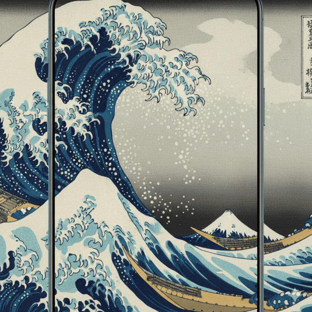 Fine Art Classical Details from famous artworks such as Impressionist paintings Van Gogh or Japanese woodblock prints Hokusai adapted for a modern screen