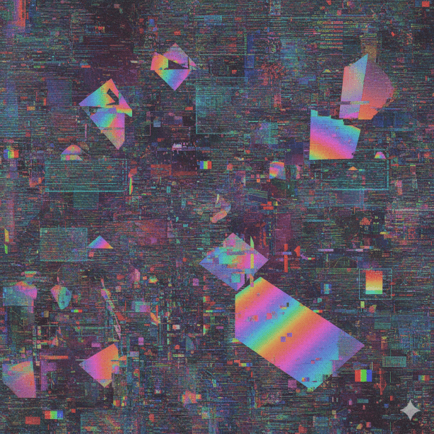 Holographic Glitch Wallpapers with an iridescent metallic sheen that shifts colors or designs incorporating digital errors and chaotic colorful