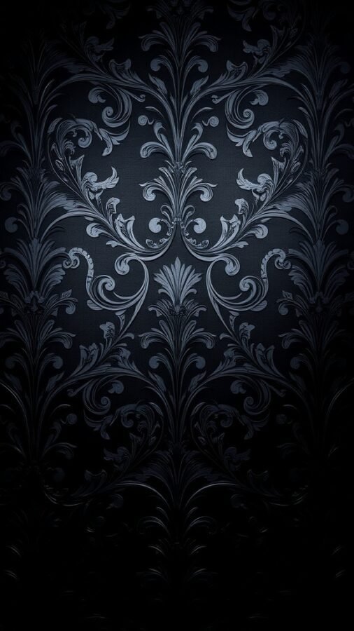 Textured black wallpaper with intricate patterns
