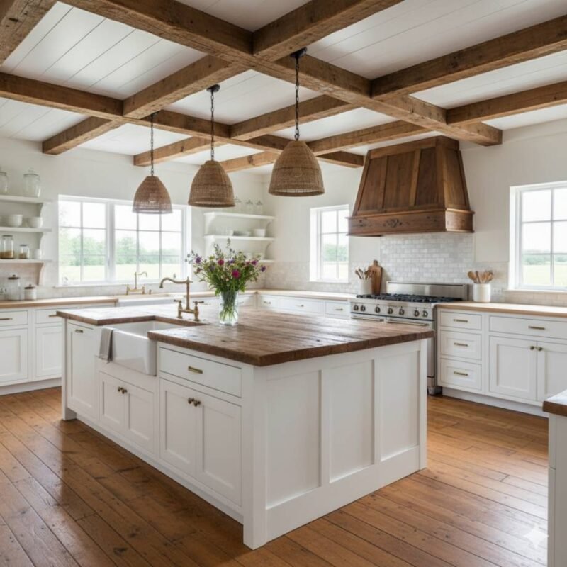 rustic farmhouse kitchen with exposed wooden
