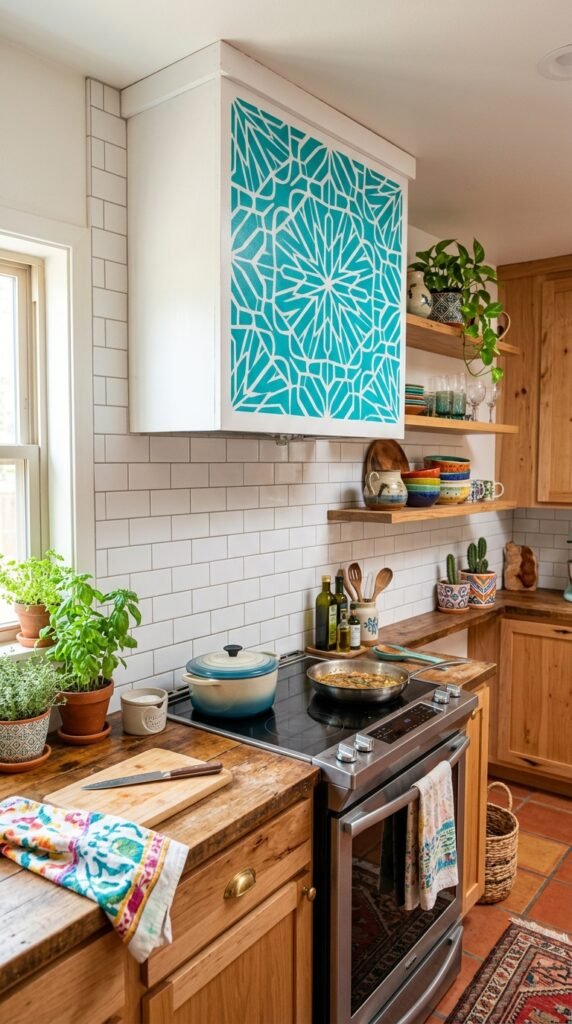 8 DIY Vent Hood Cover Ideas to Transform Your Kitchen 6 Kitchen vent hood geometric stencil cd7b8c71a6