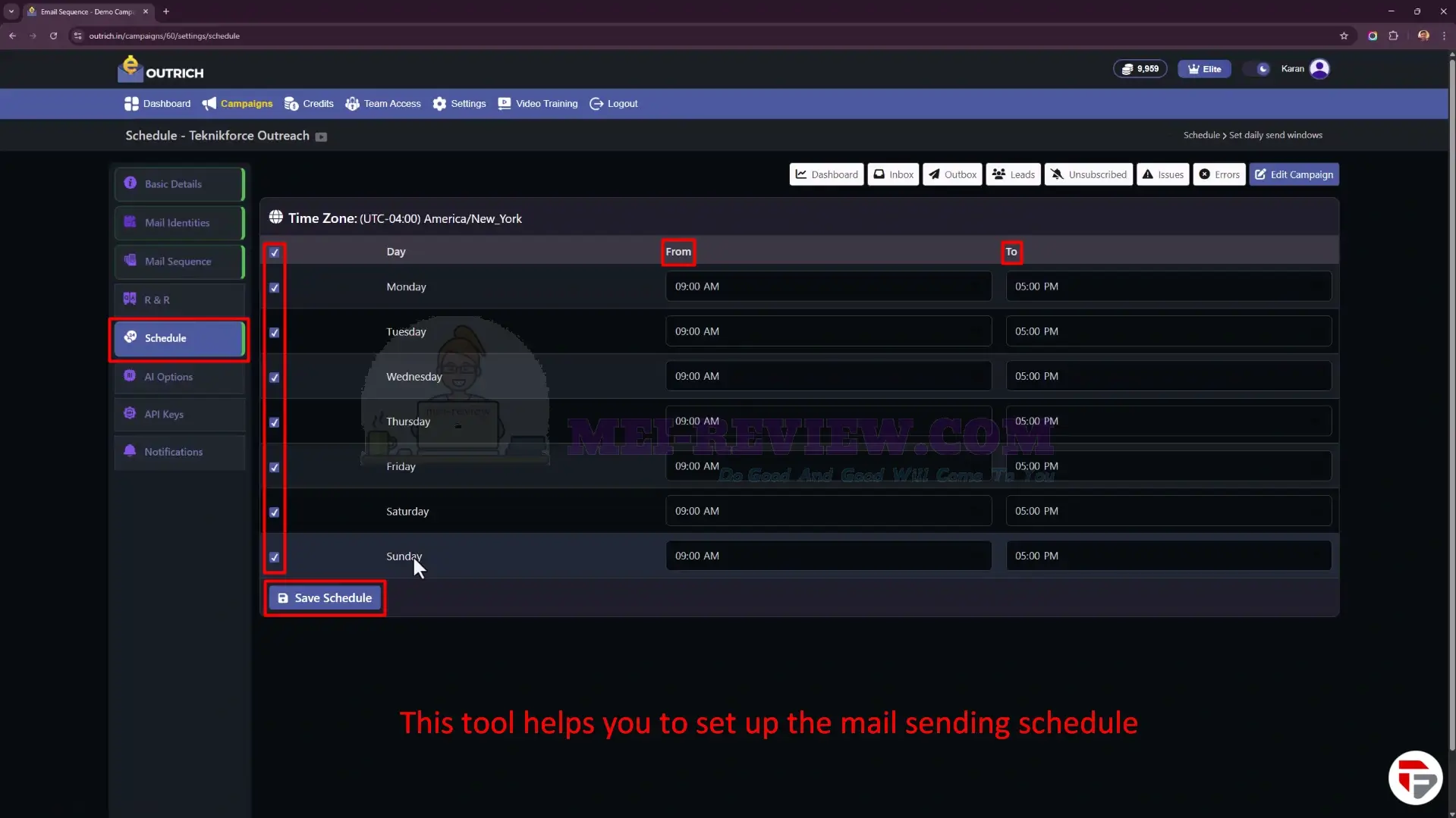 Outrich-Demo-12-schedule