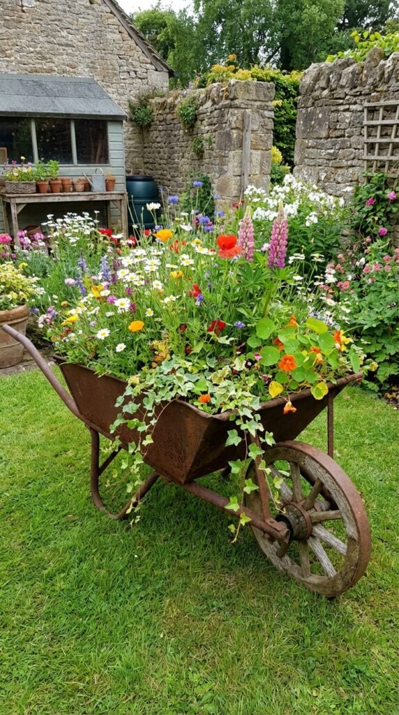Rusted wheelbarrow filled 202603222158