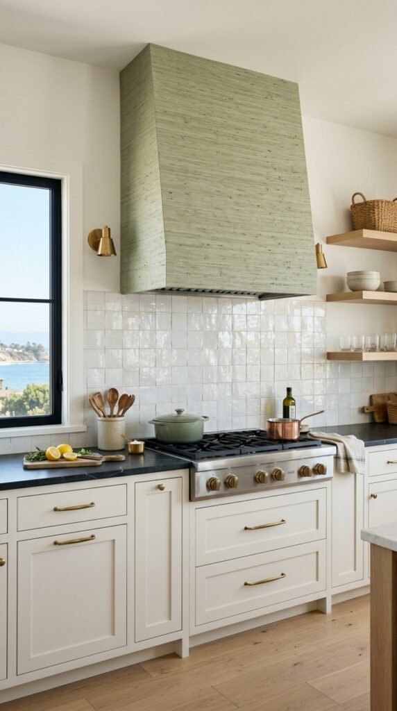 Sage green grasscloth vent hood 2cd410f65d