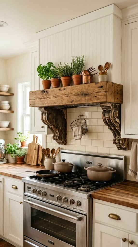 8 DIY Vent Hood Cover Ideas to Transform Your Kitchen 1 Wood shelf on vent hood 6e47898028