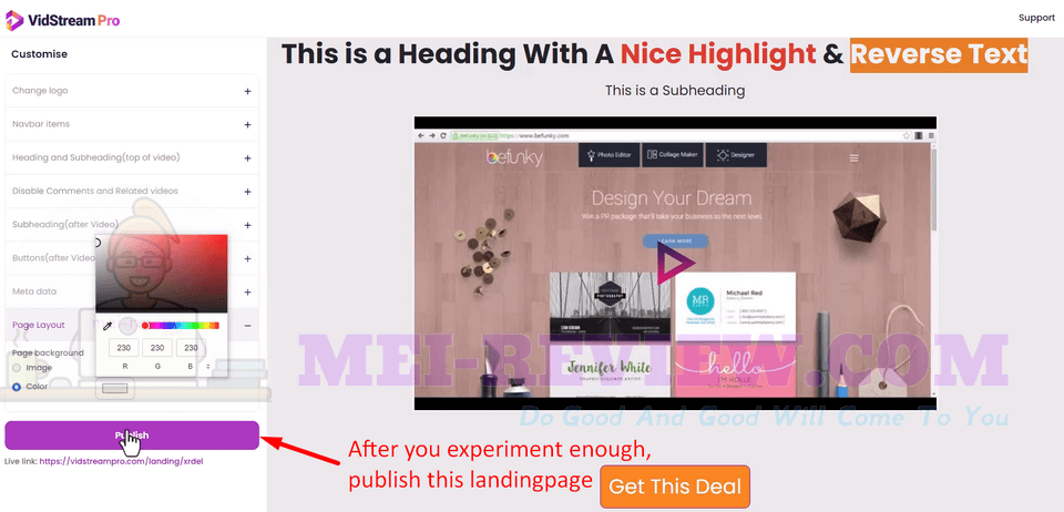 VidStream-Pro-demo-5-publish-landing-page