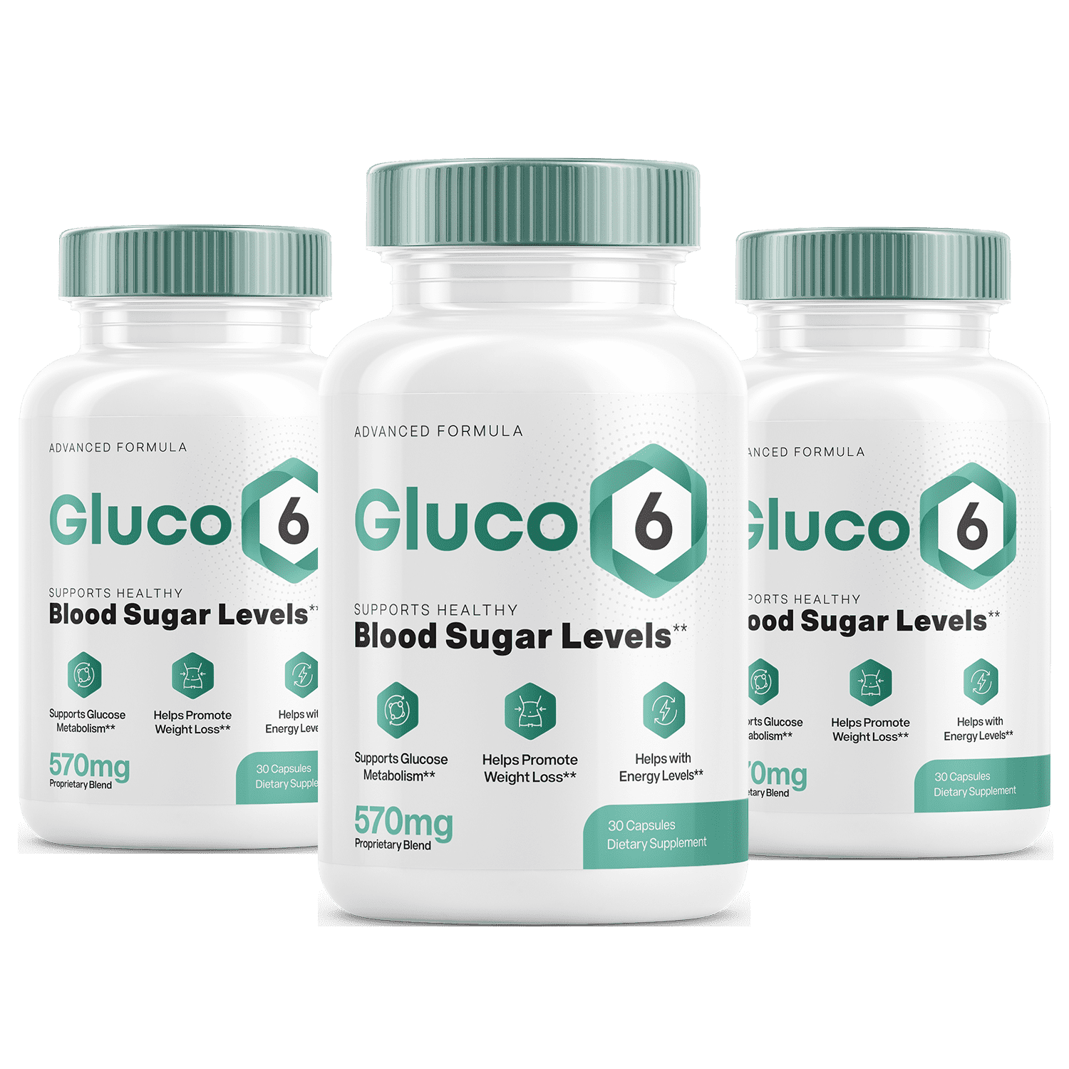 three Gluco6 bottles