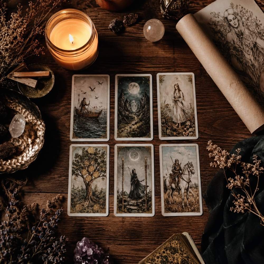 Soulmate Origin Reading Review 2026: Scam or Worth $37? 1 soulmate origin reading tarot cards and sketch flat lay