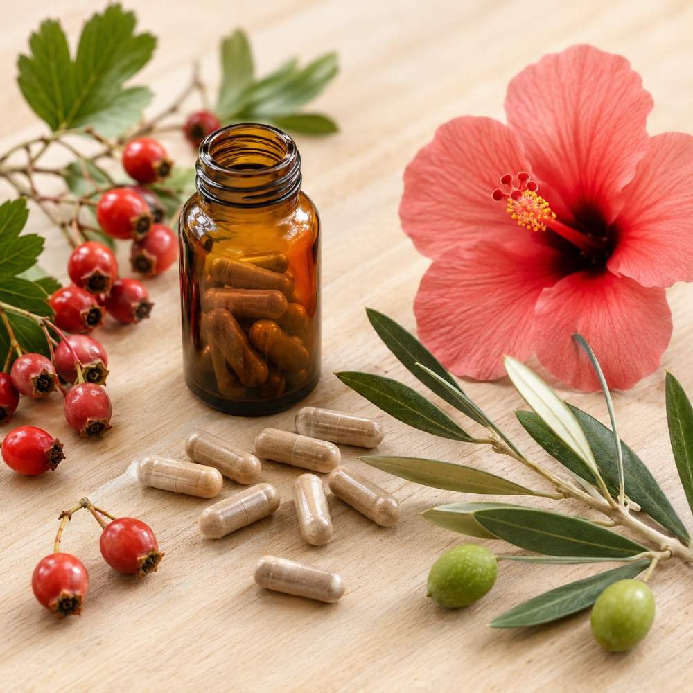 Top-rated cardio supplement capsules with natural heart-health ingredients including hawthorn and hibiscus
