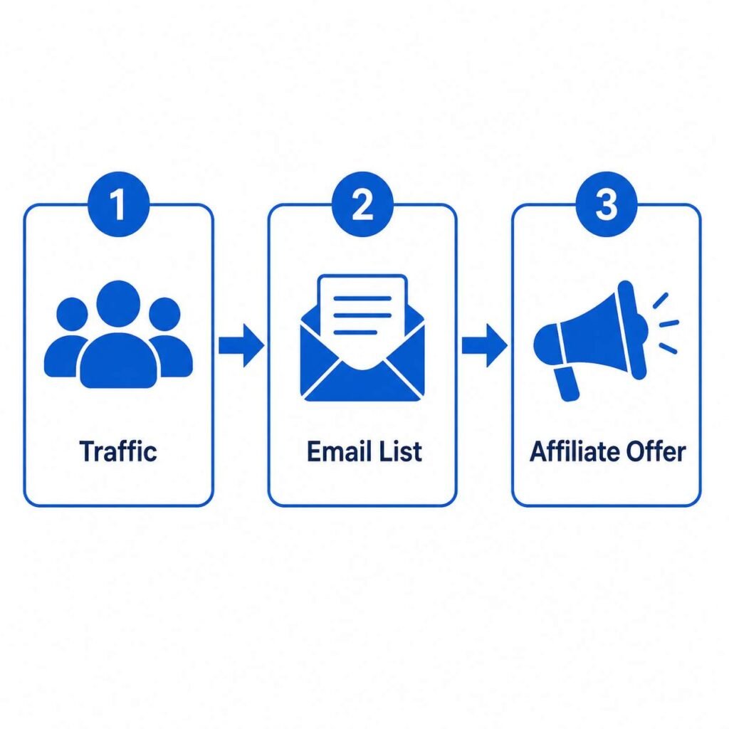 Passive Income System 2.0 Review: Glynn Kosky's Real Verdict 1 Diagram of the affiliate marketing funnel structure used in Passive Income System 2.0