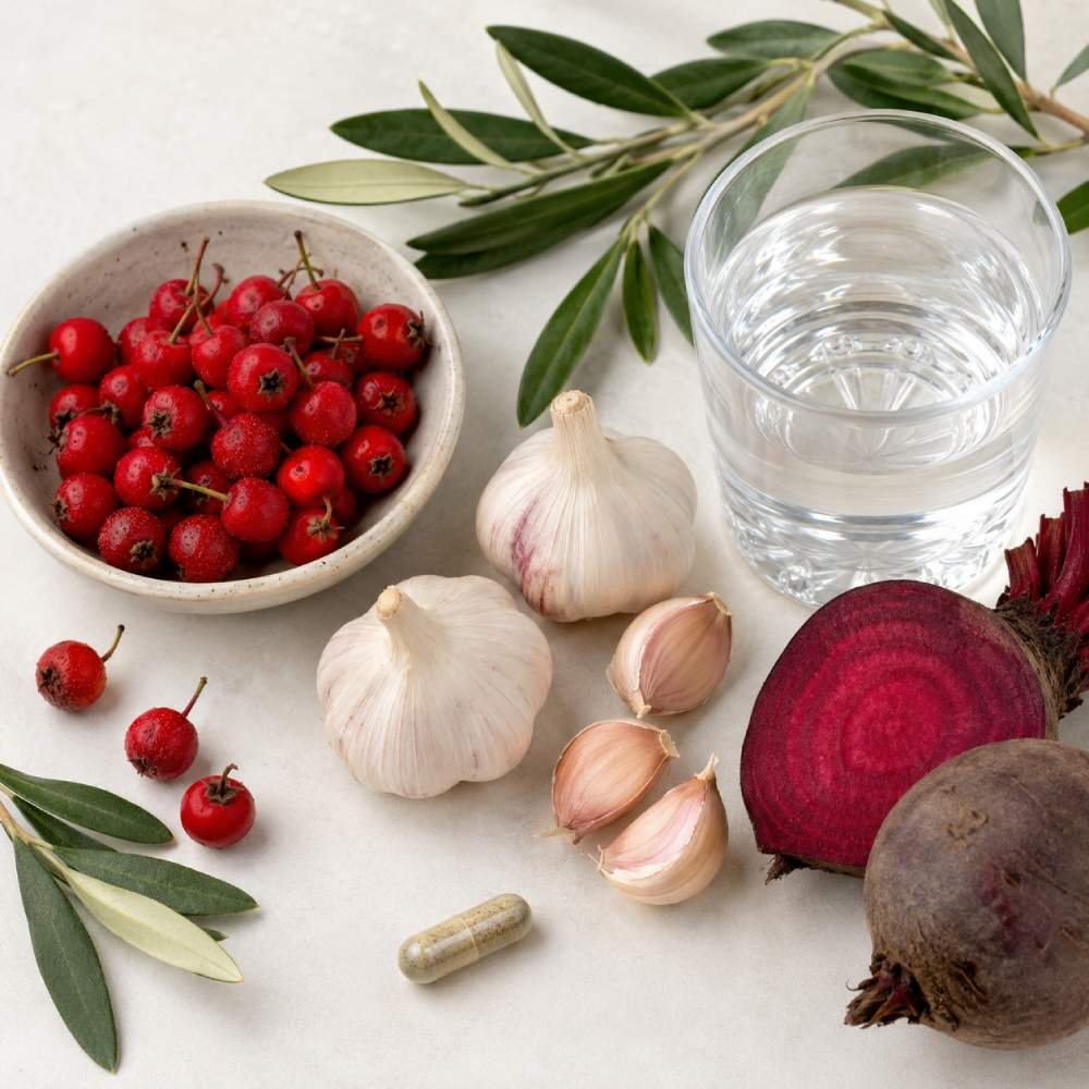 Natural ingredients used in cardiovascular support supplements for blood pressure and circulation benefits