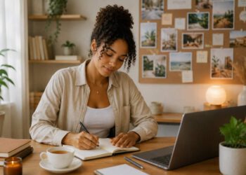 Adult journaling about money mindset and abundance for a Wealth Manifest review