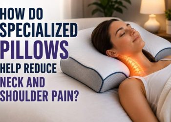 How do specialized pillows help reduce neck and shoulder pain?