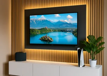 SlattedWoodMediaWallwithWarmLEDLighting
