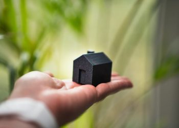 A person holding a small house in their hand