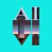 A blue background with the letter m in the middle of it