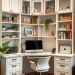 Cozy home office with built-in shelves and a spacious desk in a corner layout