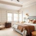Cozy master bedroom with textured wall treatment and soft bedding