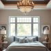 A beautifully decorated master bedroom featuring a stunning chandelier and matching bedside lamps.