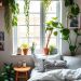 A cozy teen boy bedroom filled with various plants, showcasing an urban jungle theme.