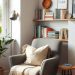 Cozy reading nook with a comfortable chair, bookshelves, and a side table