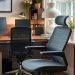 Two ergonomic office chairs in a stylish home office setting