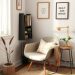 A cozy home office nook with a comfortable chair, soft textiles, and decorative elements.
